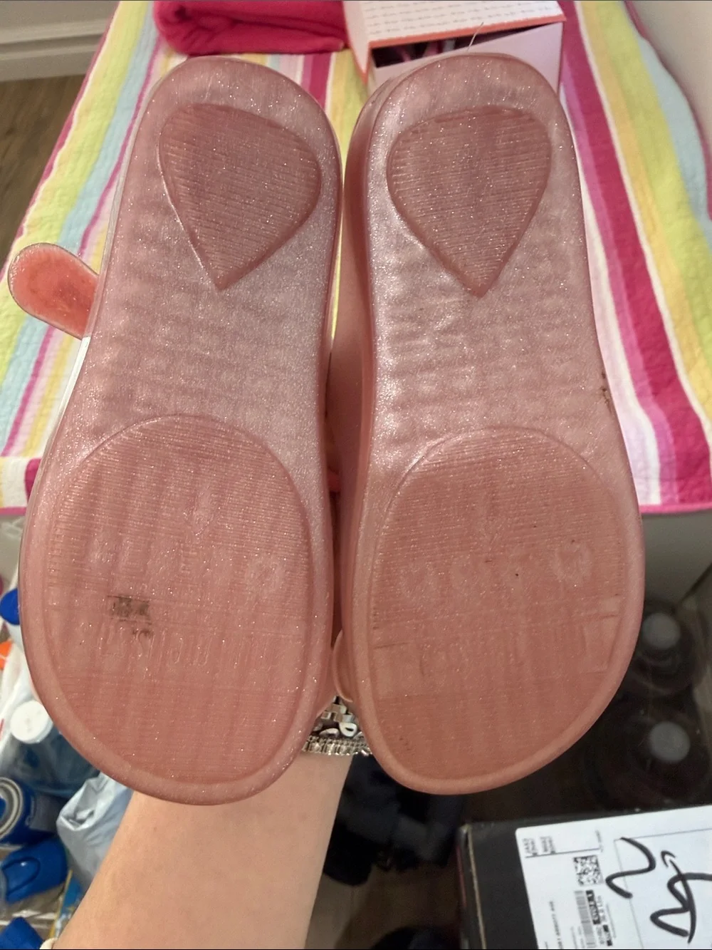Mini Melissa Girls' Pink Jelly Mary Janes with Rose Appliqués